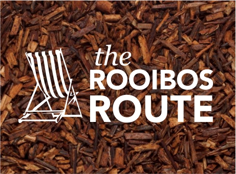the rooibos route written over rooibos leaves
