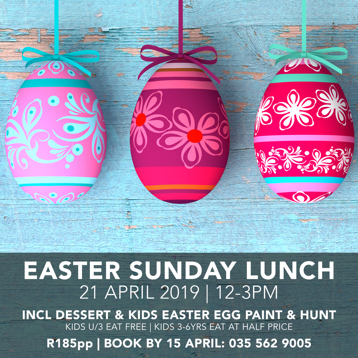 Easter Sunday lunch 21 April 2019 12-3pm