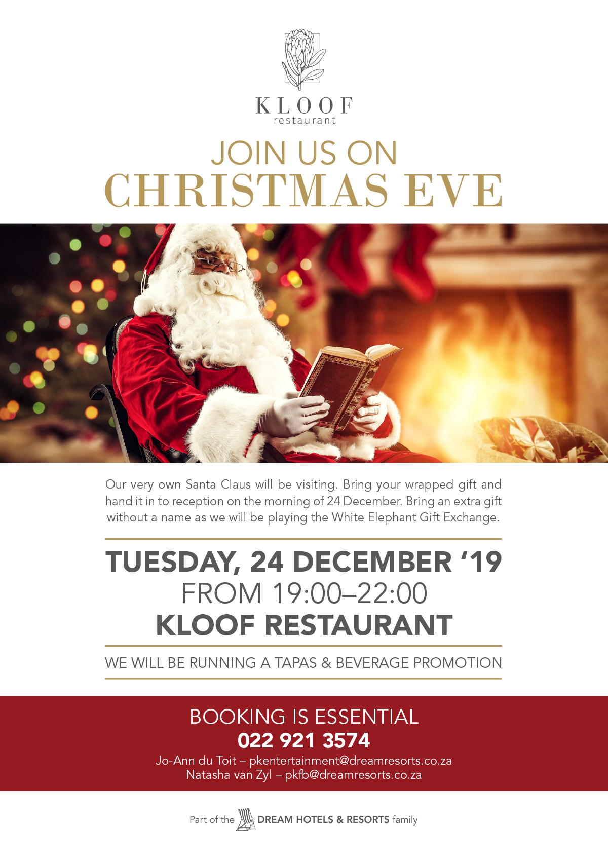 Kloof restaurant join us on Christmas eve brochure