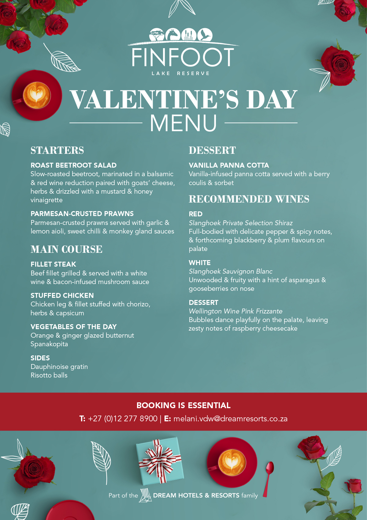 Finfoot Lake Reserve valentine's day menu