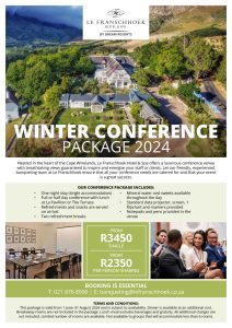 Le Franschhoek Hotel & Spa - Winter Conference Package 2024
