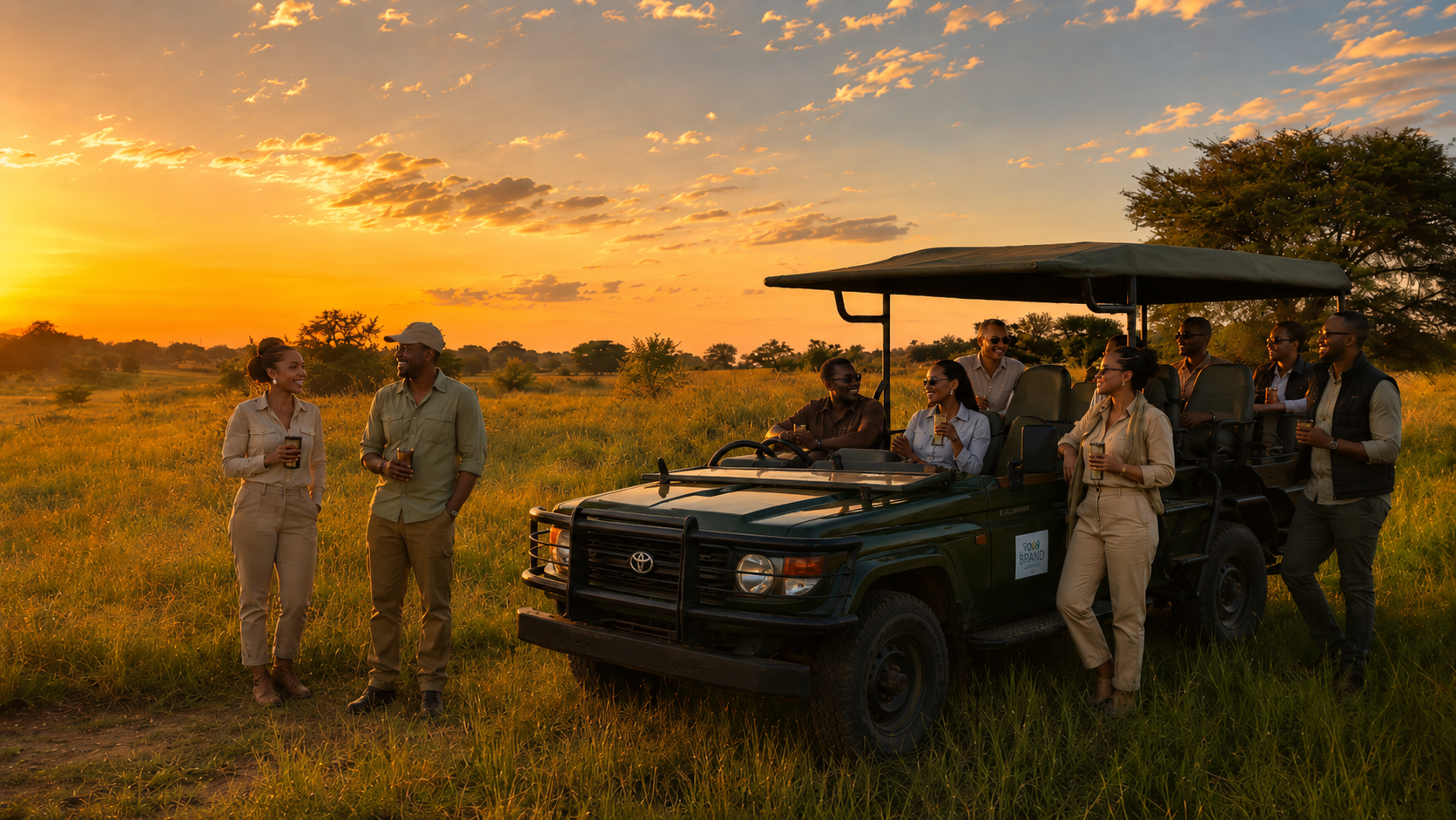 Corporate team enjoying a sunset game drive at Finfoot Lake Reserve